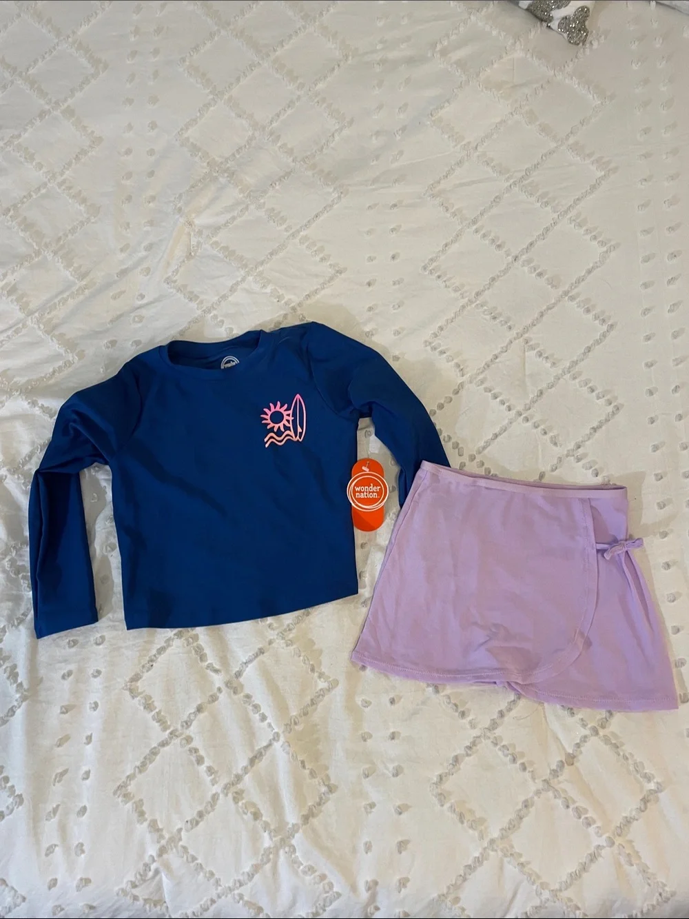 Size 4 swim Bundle wonder nation Navy Blue Rashguard & Lavender cover up Skirt